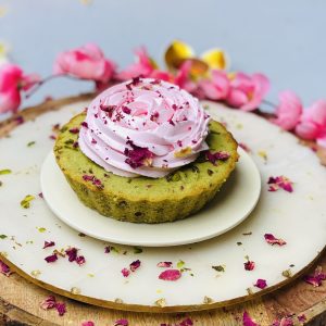 pistachio barfi cake with gulkand & rose frosting