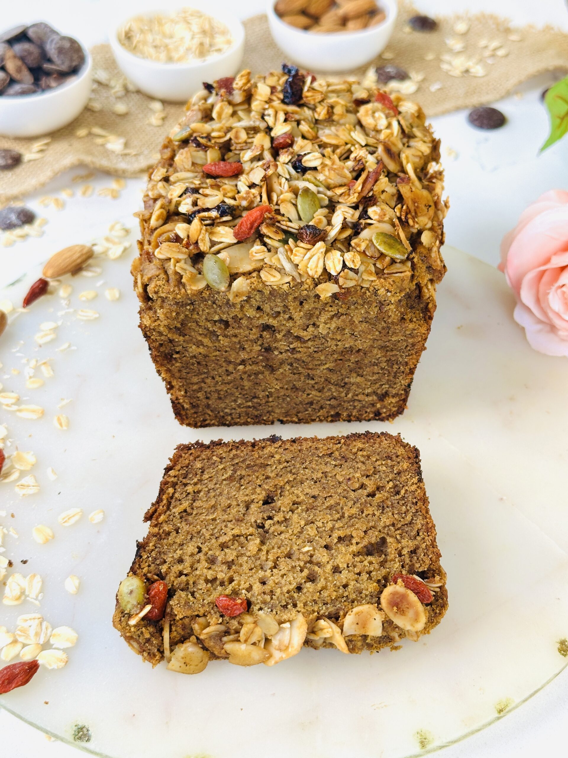 oats and dates granola tea cake